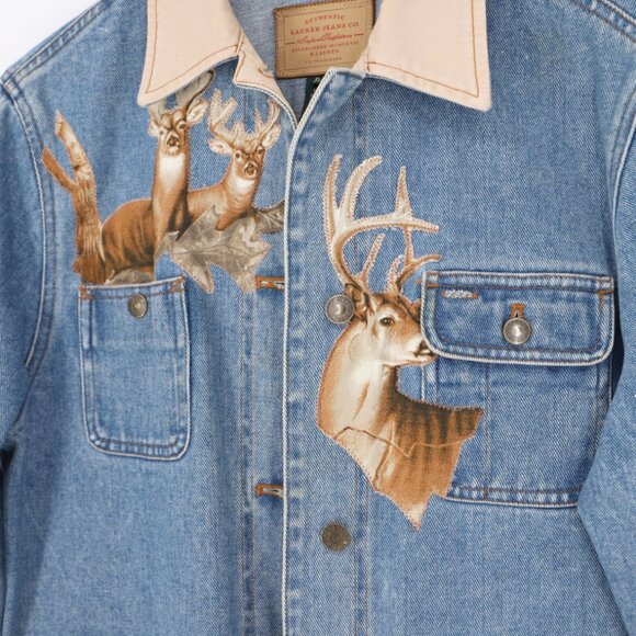 Upcycled Denim Barn Jacket Deer Camo Embellished Vintage Ralph Lauren - Picture 9 of 10